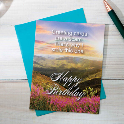 Cards Are A Scam- Happy Birthday Greeting Card - Femail Creations