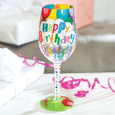 Birthday Streamers Wine Glass - Femail Creations